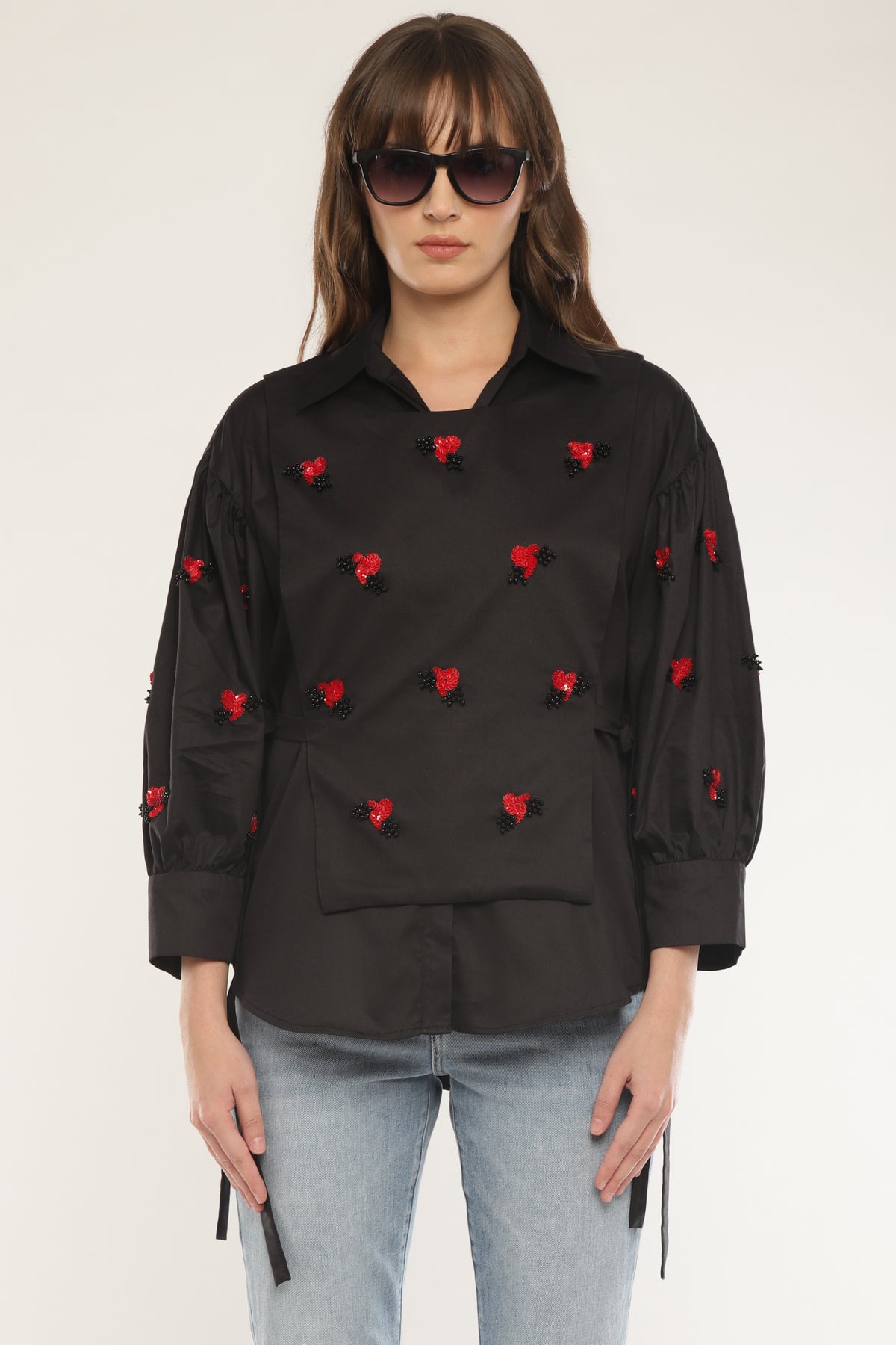 Black Sleeve embroidered shirt with overlay