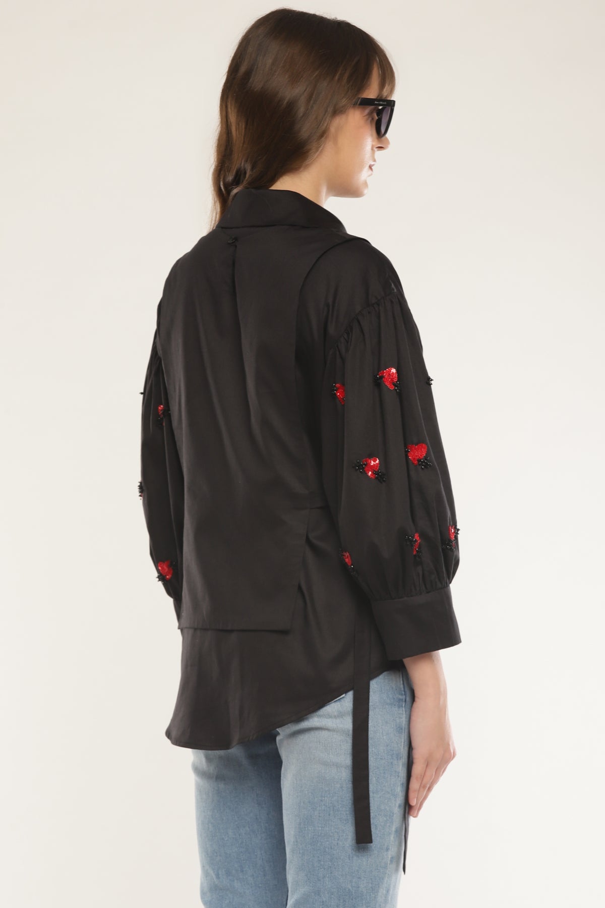 Black Sleeve embroidered shirt with overlay