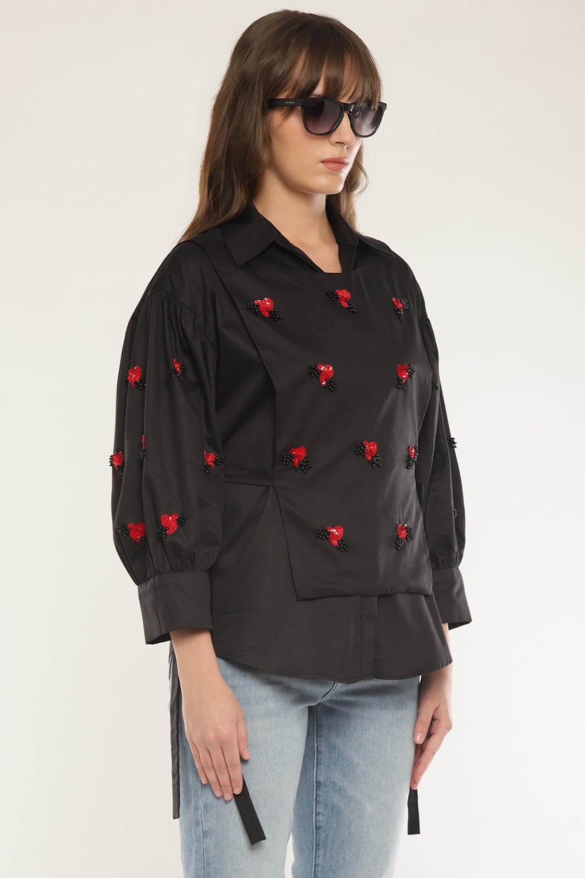 Black Sleeve embroidered shirt with overlay