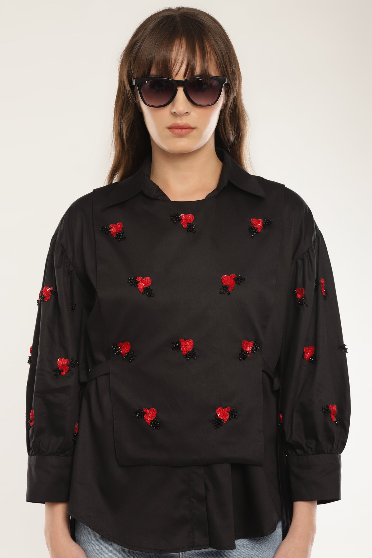 Black Sleeve embroidered shirt with overlay