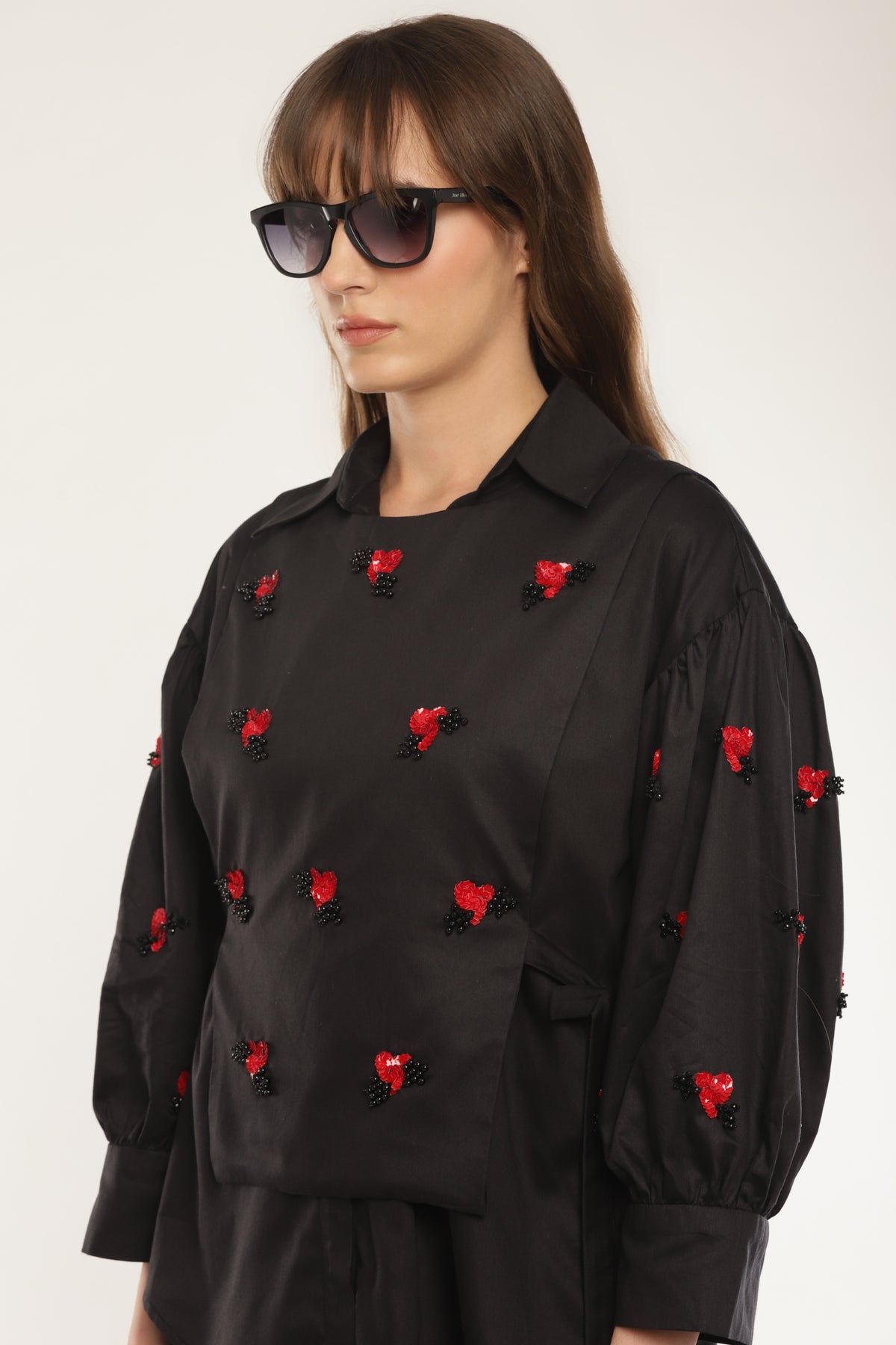 Black Sleeve embroidered shirt with overlay