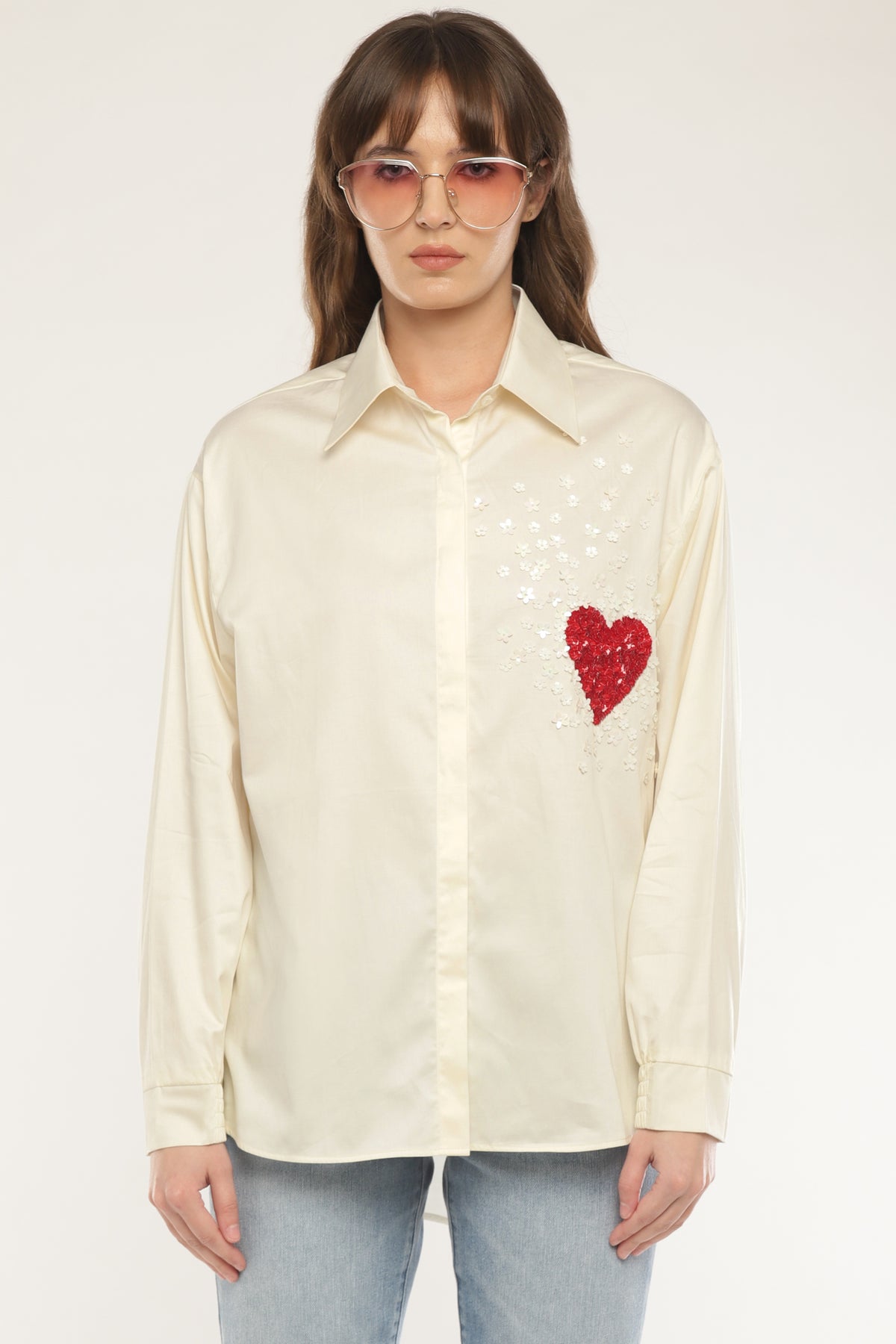 Ivory Heart sequened shirt