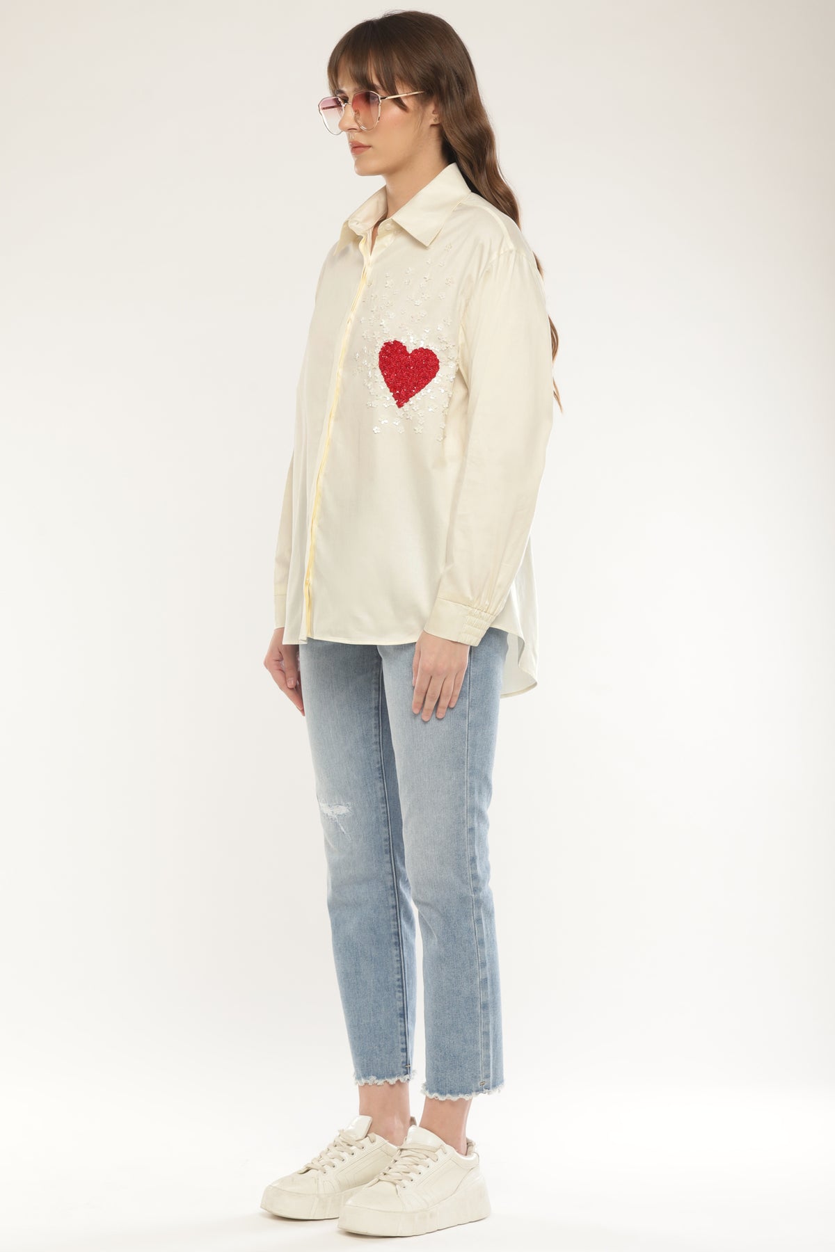 Ivory Heart sequened shirt