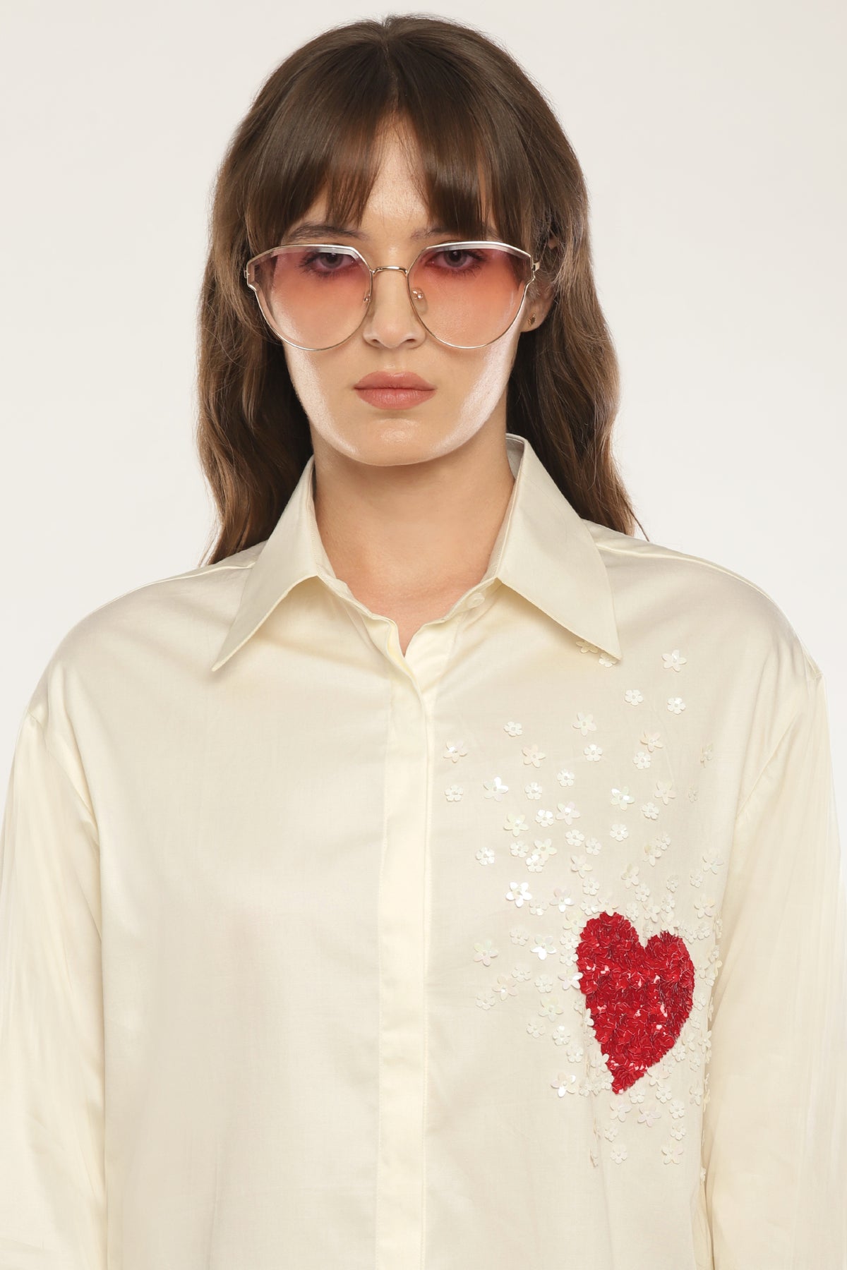 Ivory Heart sequened shirt