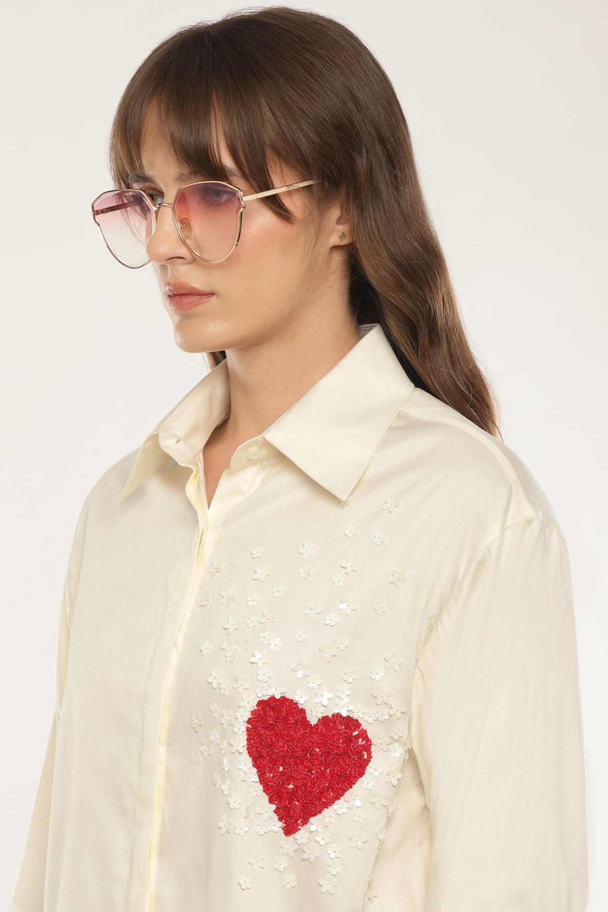 Ivory Heart sequened shirt