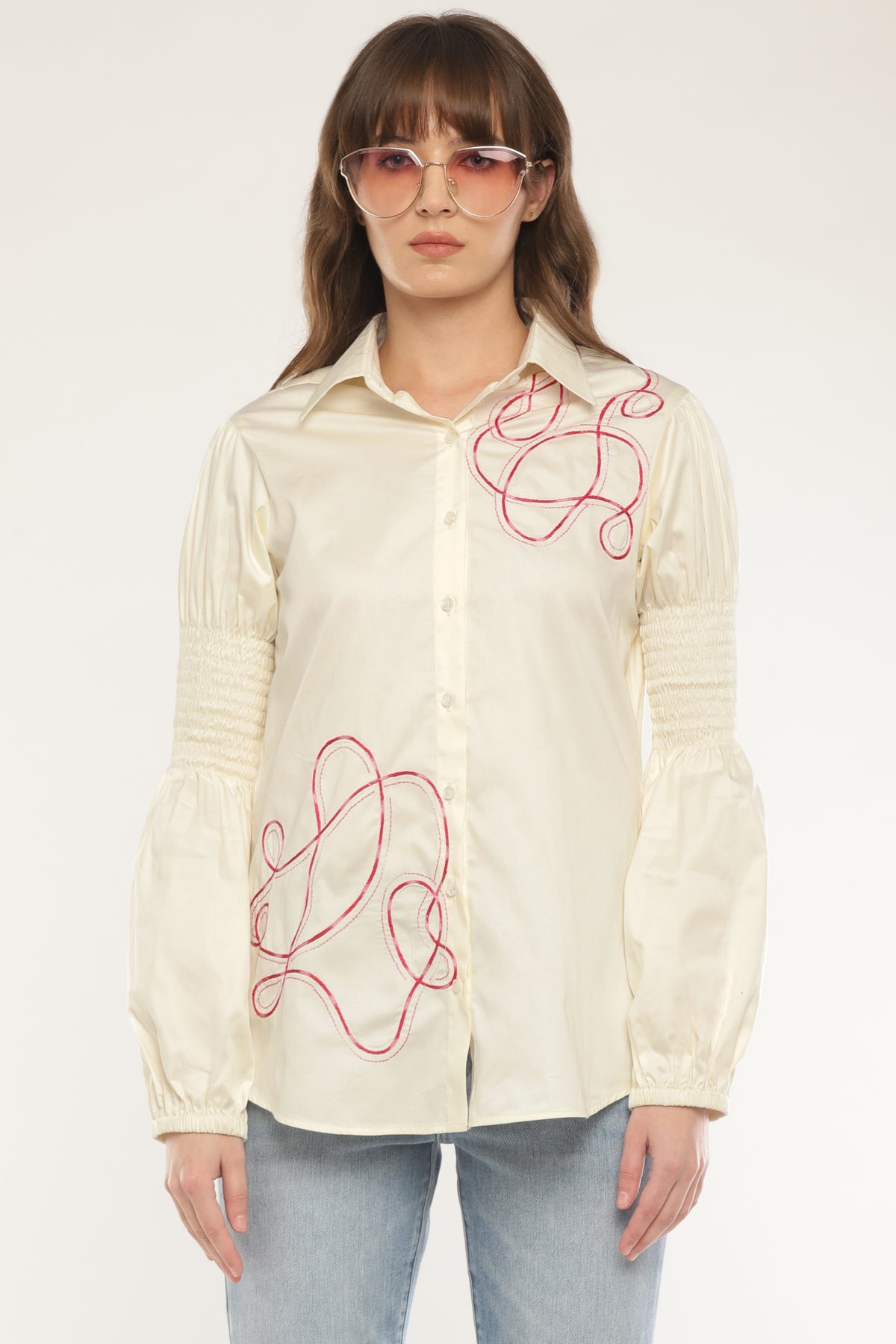 Ivory Abstract embroidered shirt