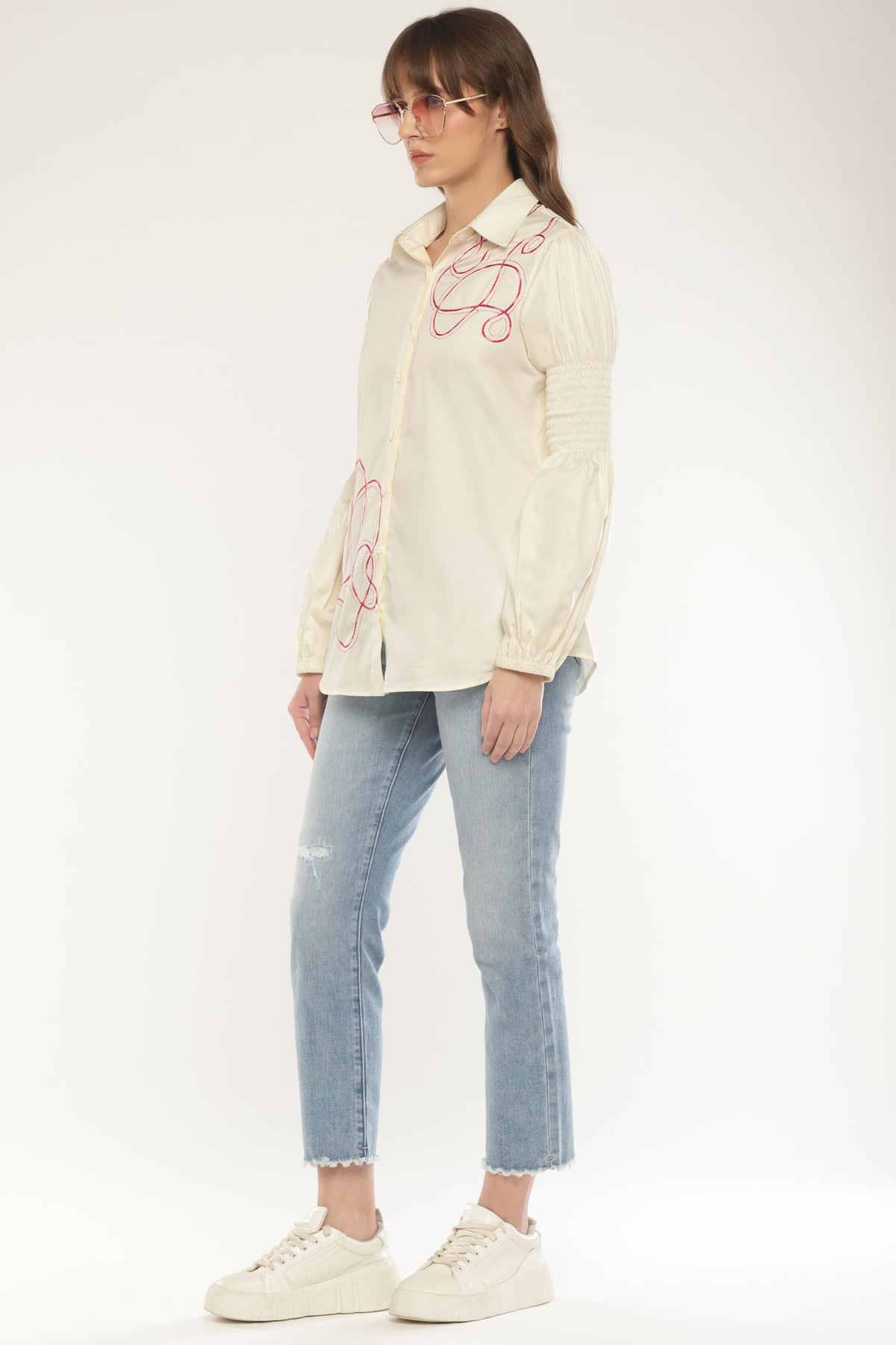 Ivory Abstract embroidered shirt