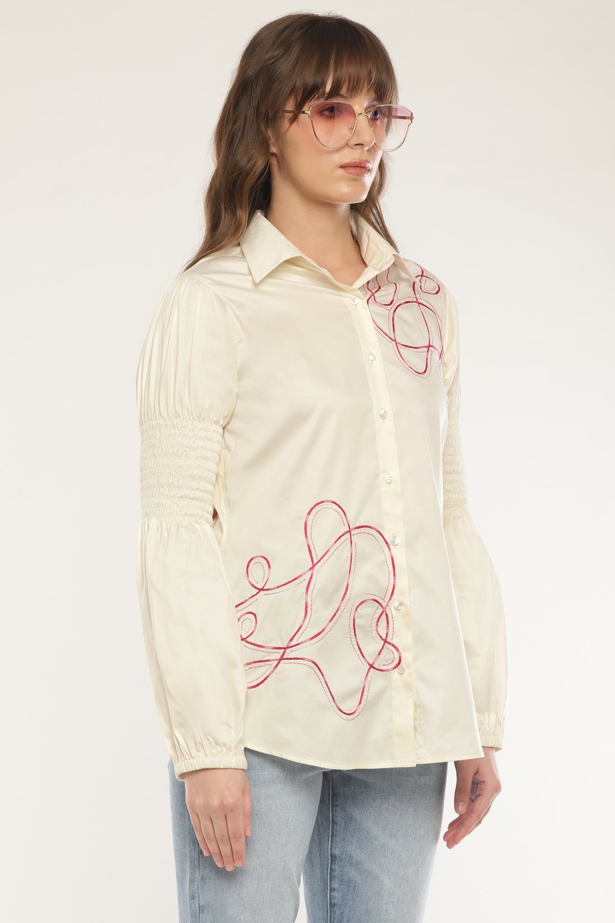 Ivory Abstract embroidered shirt