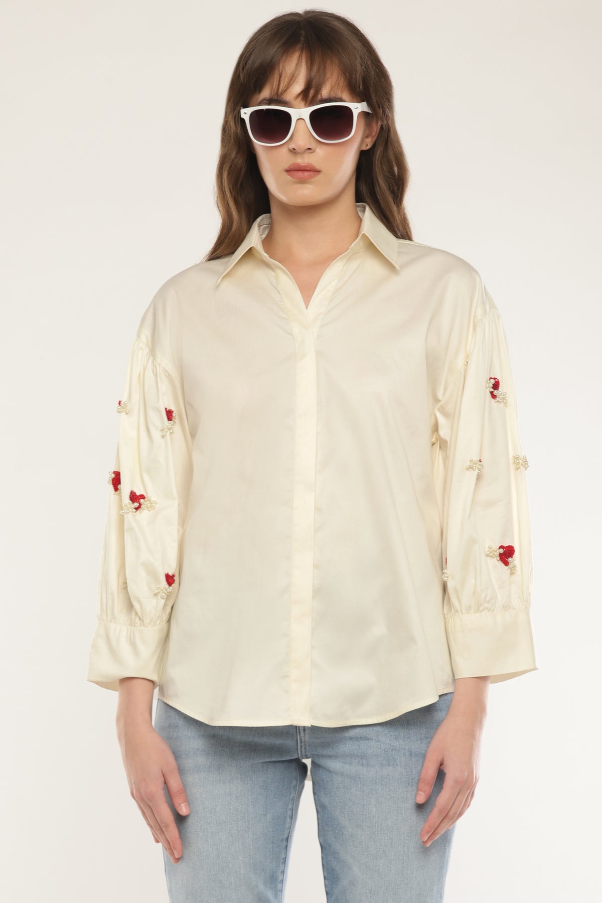 Ivory Sleeve embroidered shirt