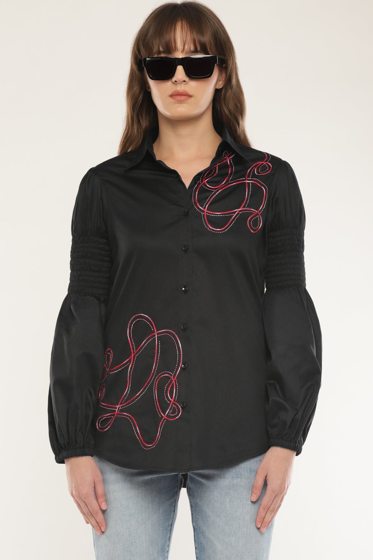 Black Abstract embroidered shirt