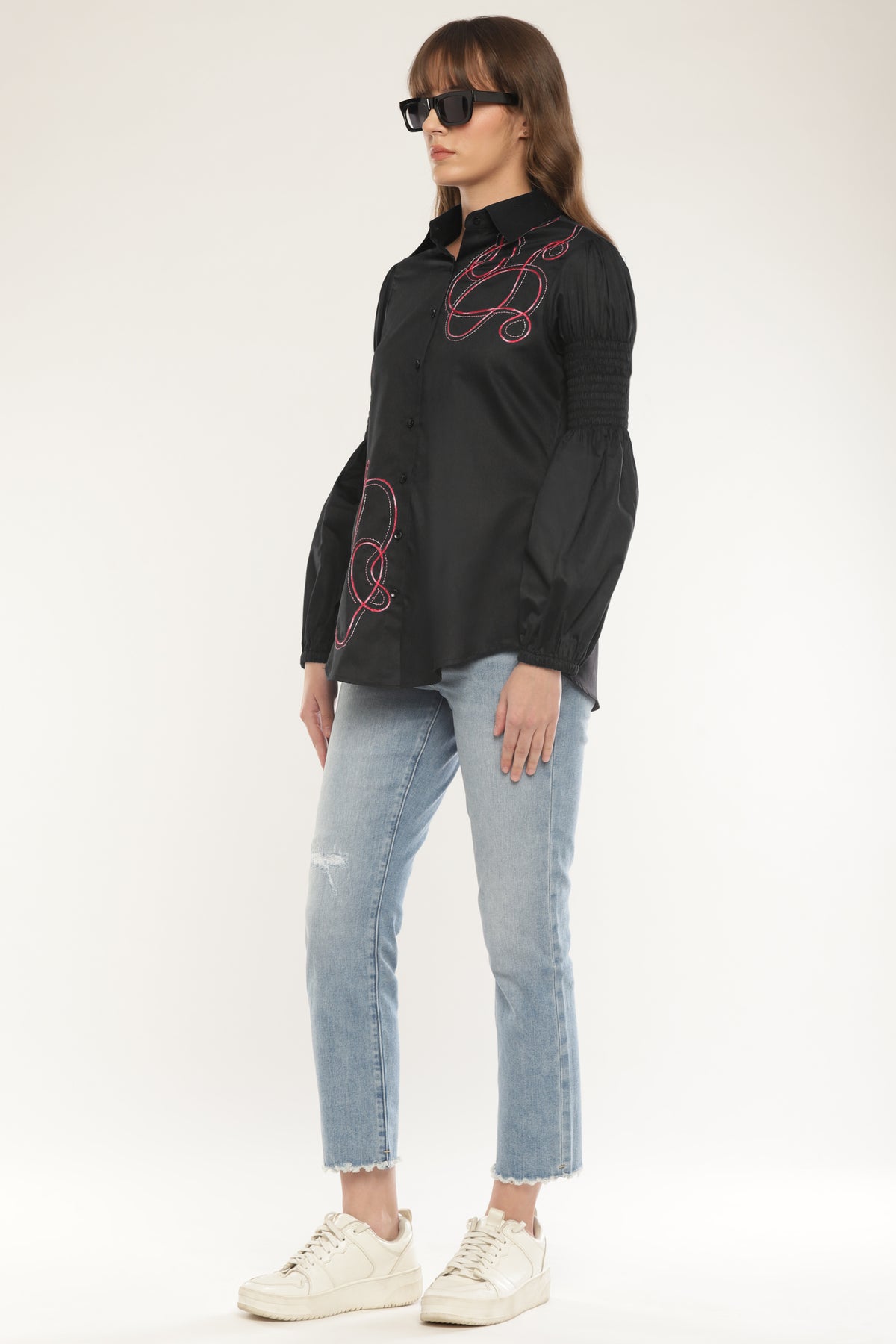 Black Abstract embroidered shirt