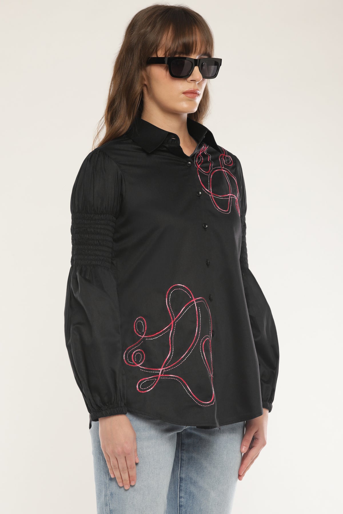 Black Abstract embroidered shirt