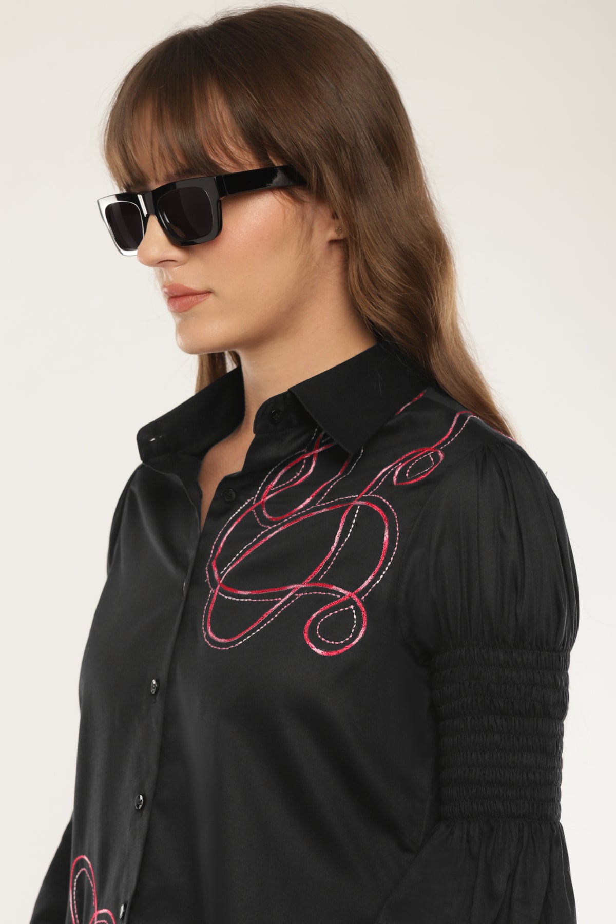 Black Abstract embroidered shirt