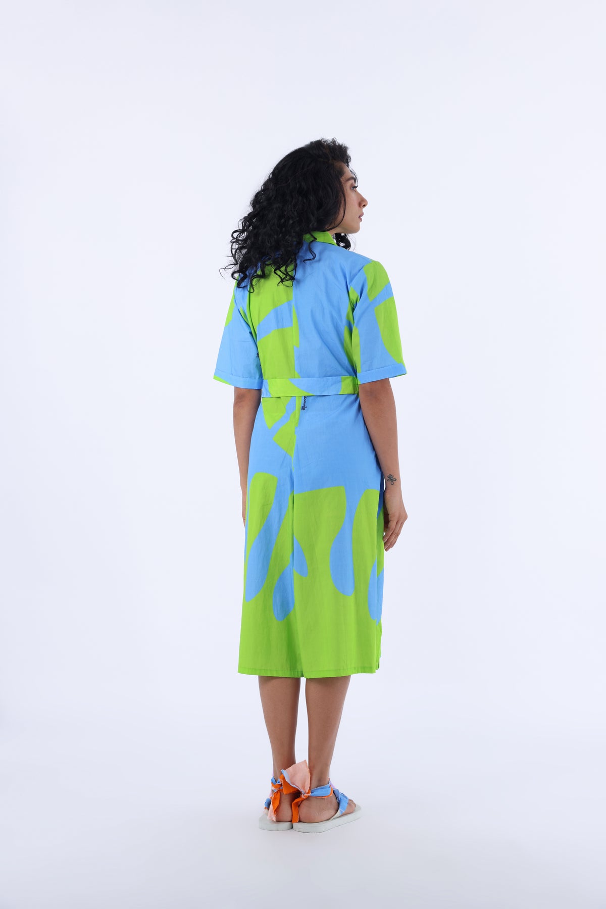 Blue Monstera Elastic Tie-up Jumpsuit