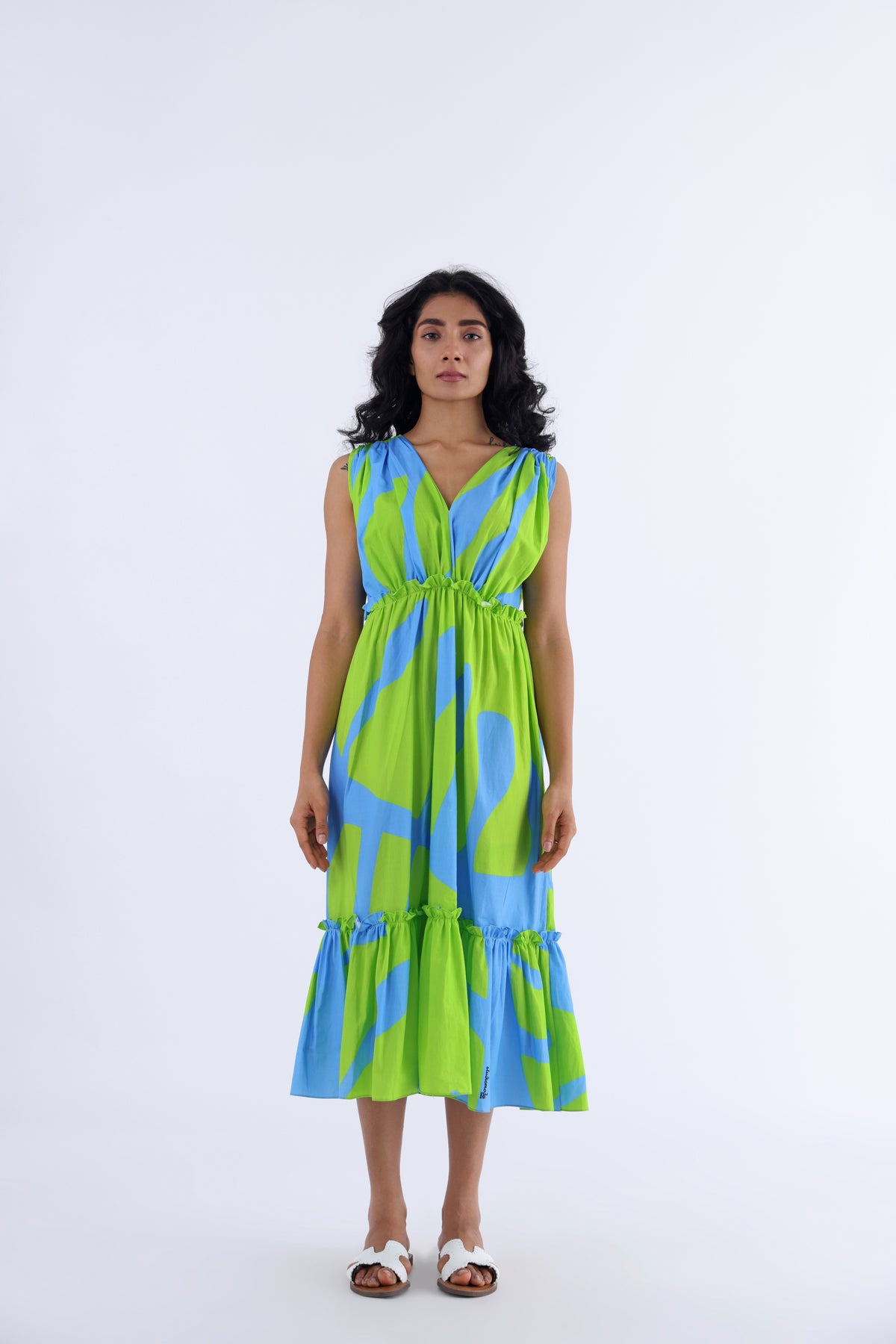 Blue Green Monstera Bustier Dress Long