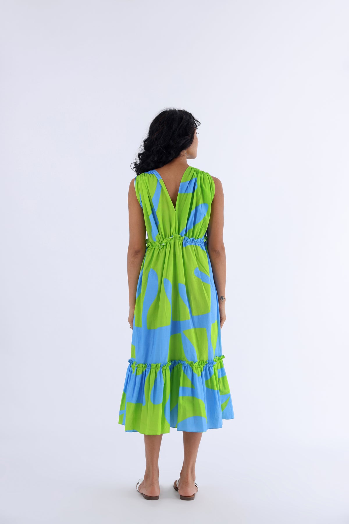 Blue Green Monstera Bustier Dress Long