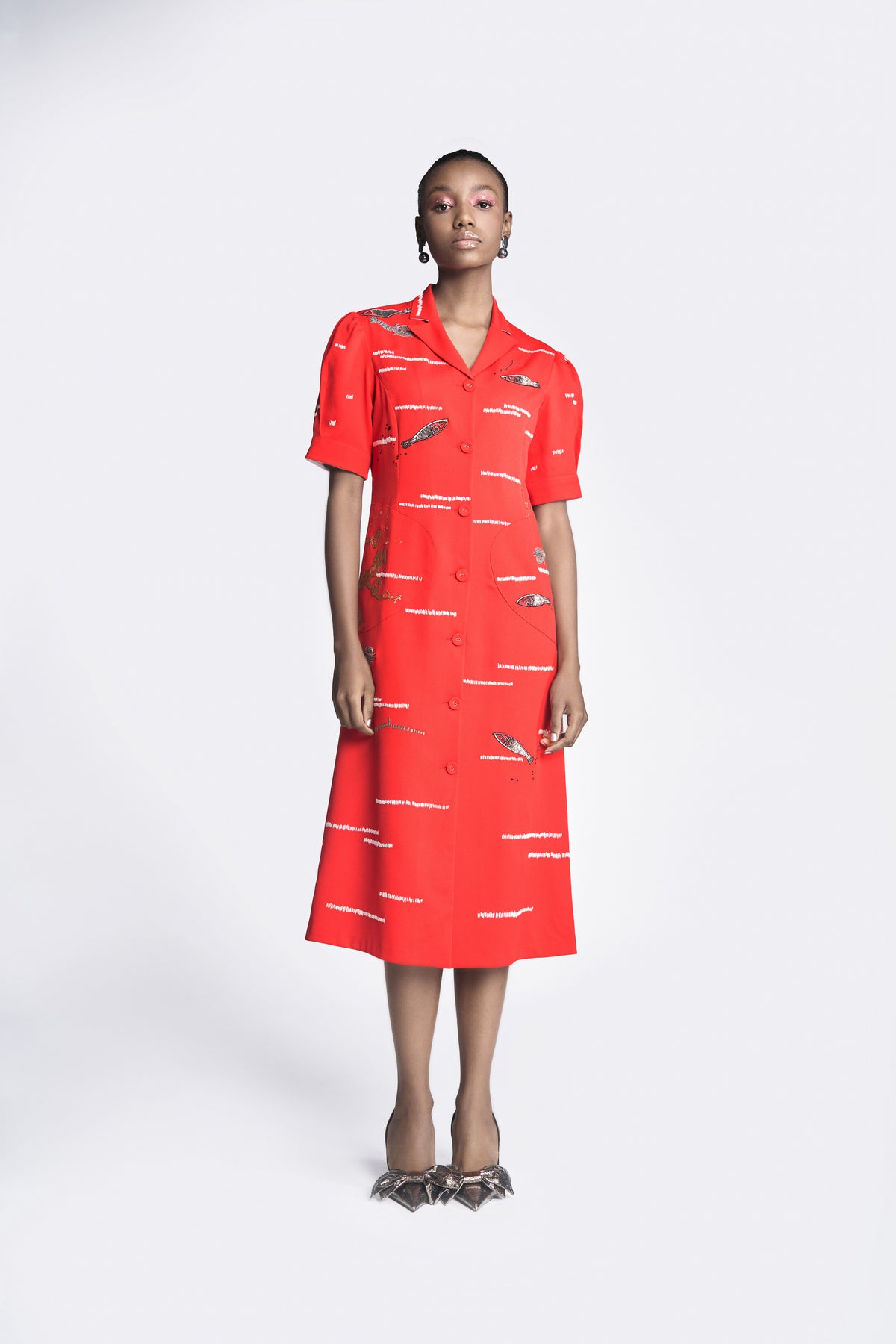 Fish And Prawn Puff Sleeve Dress