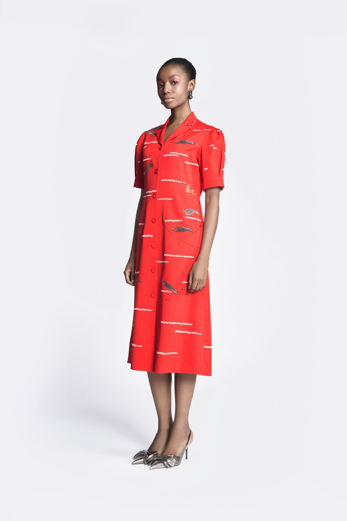 Fish And Prawn Puff Sleeve Dress