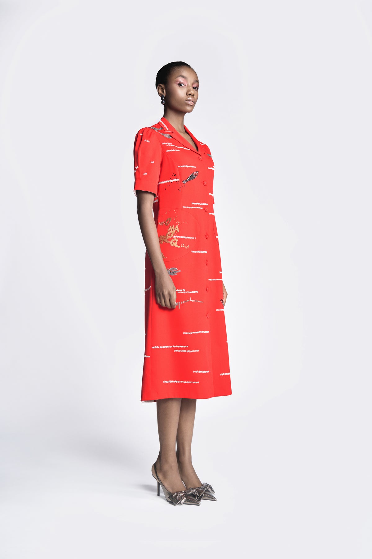 Fish And Prawn Puff Sleeve Dress