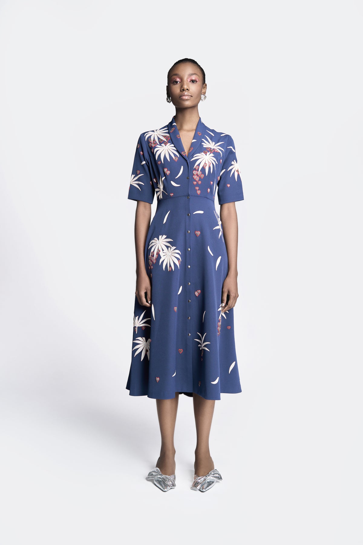 Fruit And Leaf Shawl Collar Dress