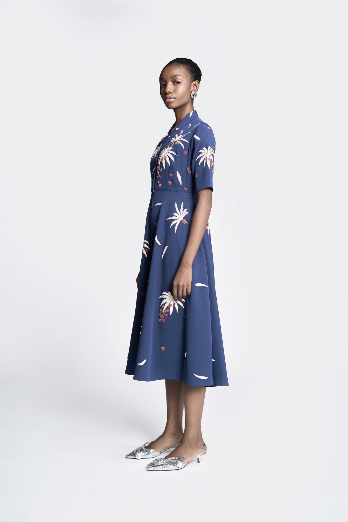 Fruit And Leaf Shawl Collar Dress