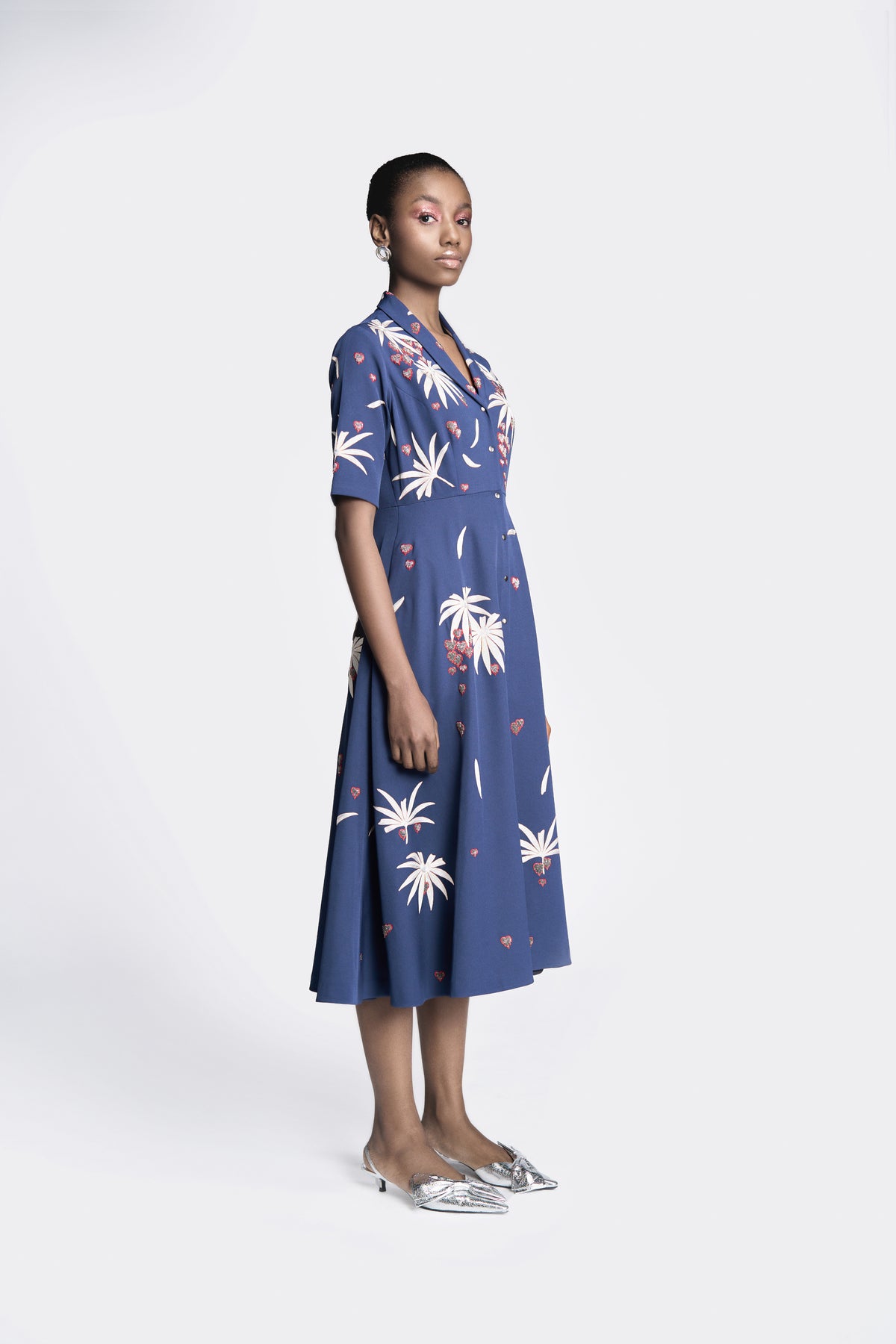 Fruit And Leaf Shawl Collar Dress