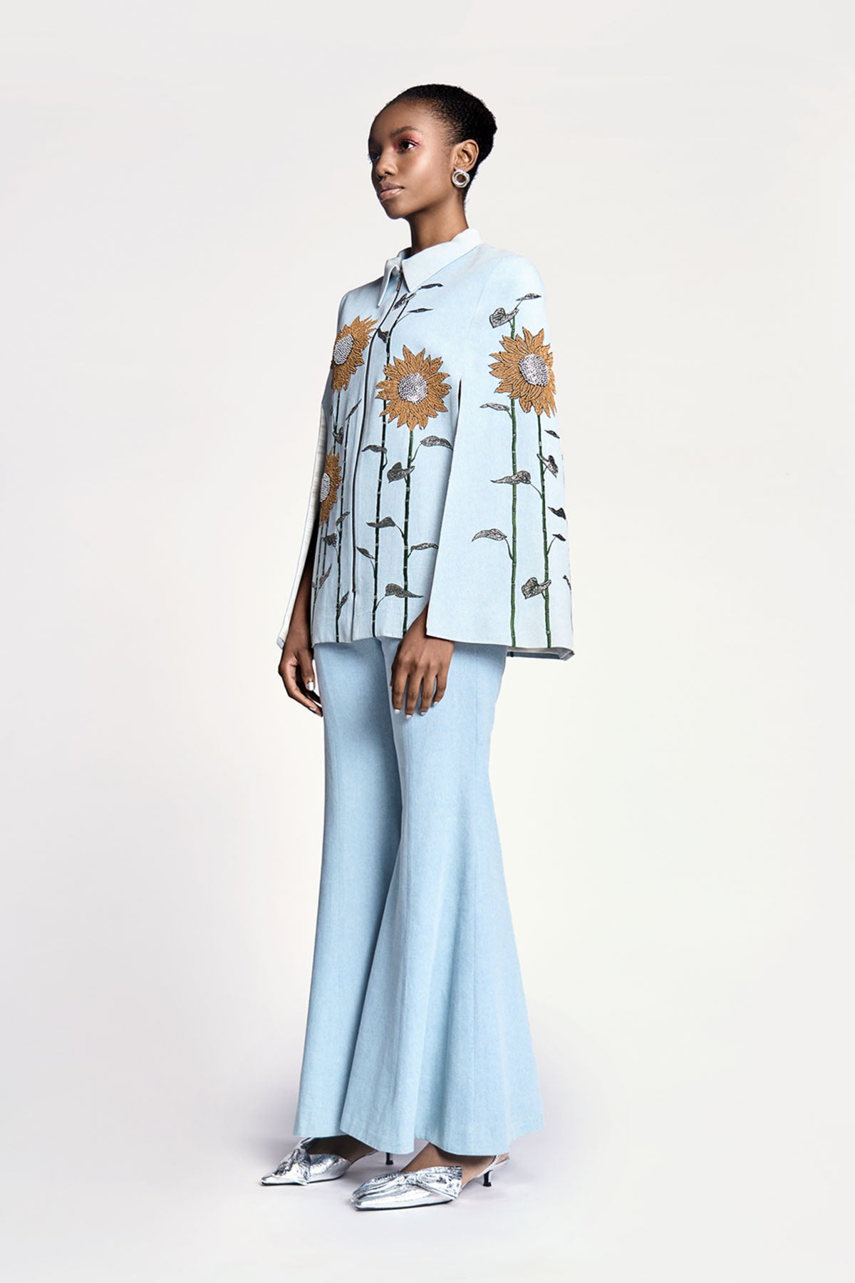 Sunflower Cape With Bell Bottom Pants