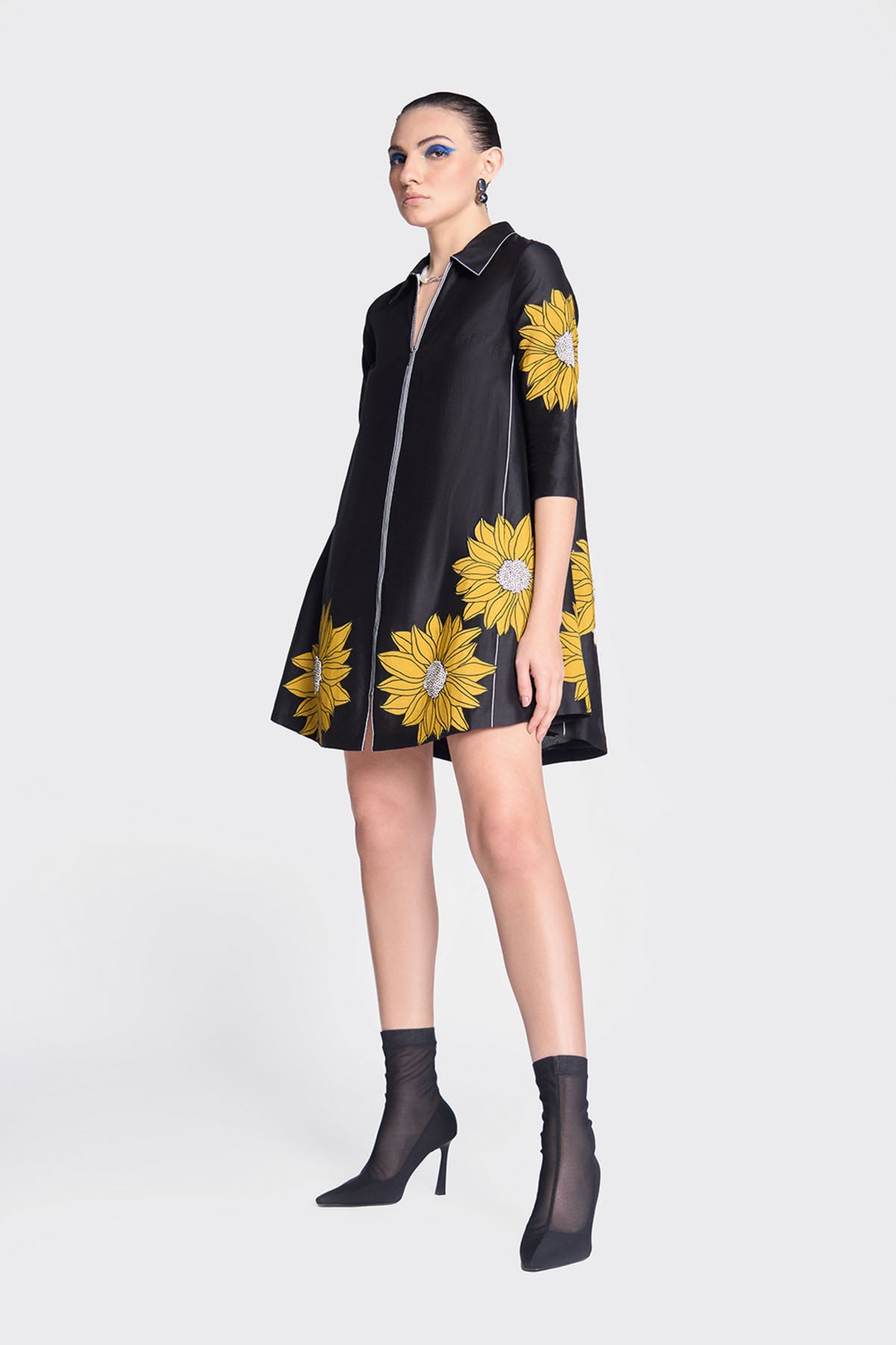 Sunflower Applique Side Triangle Shirt Dress