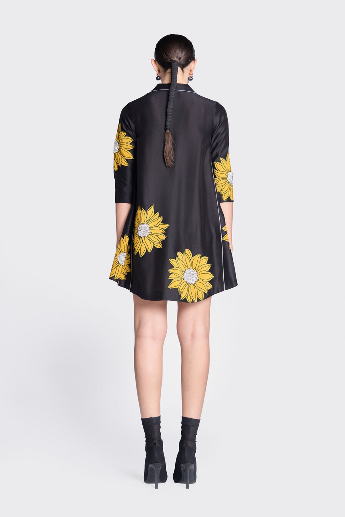 Sunflower Applique Side Triangle Shirt Dress