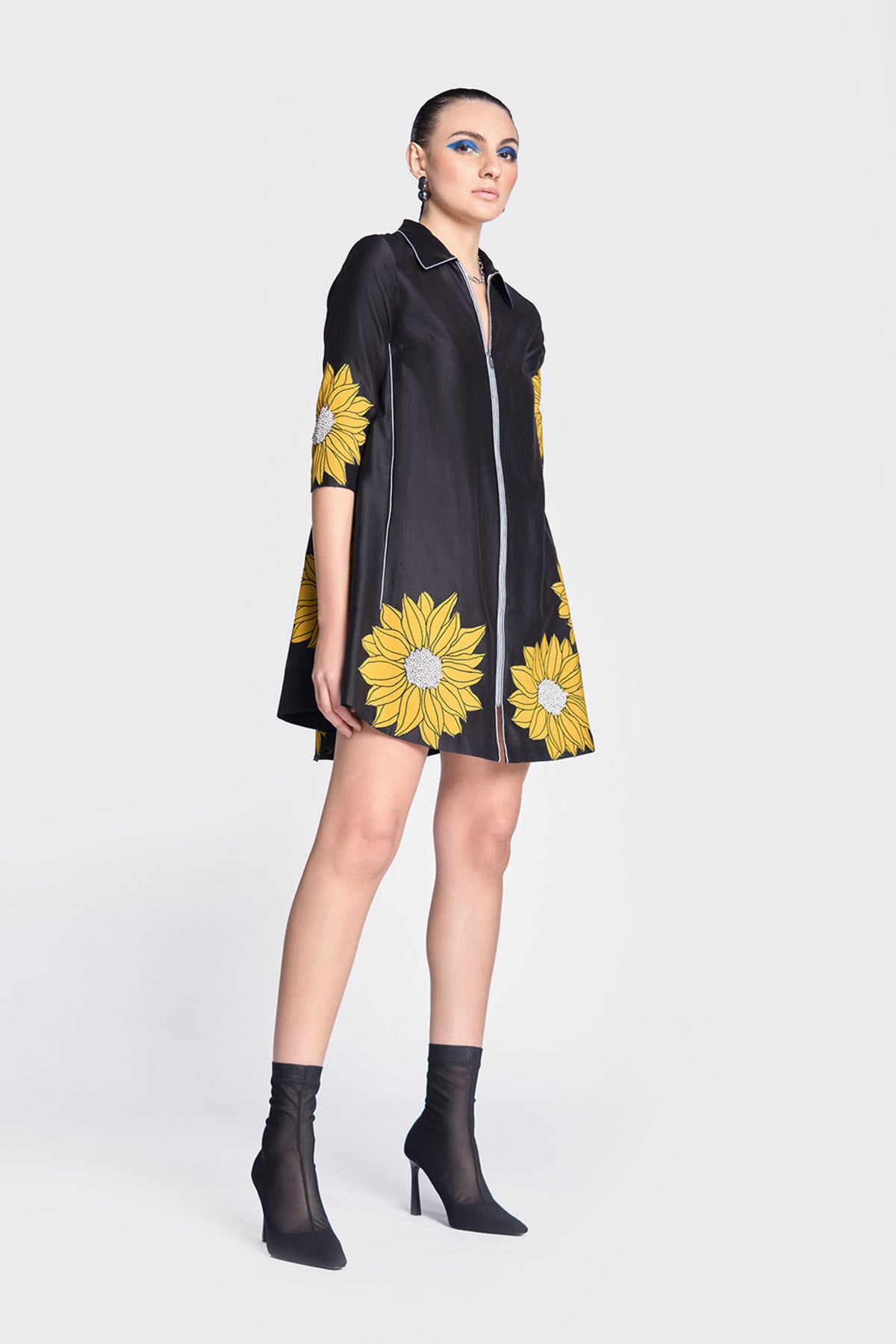 Sunflower Applique Side Triangle Shirt Dress