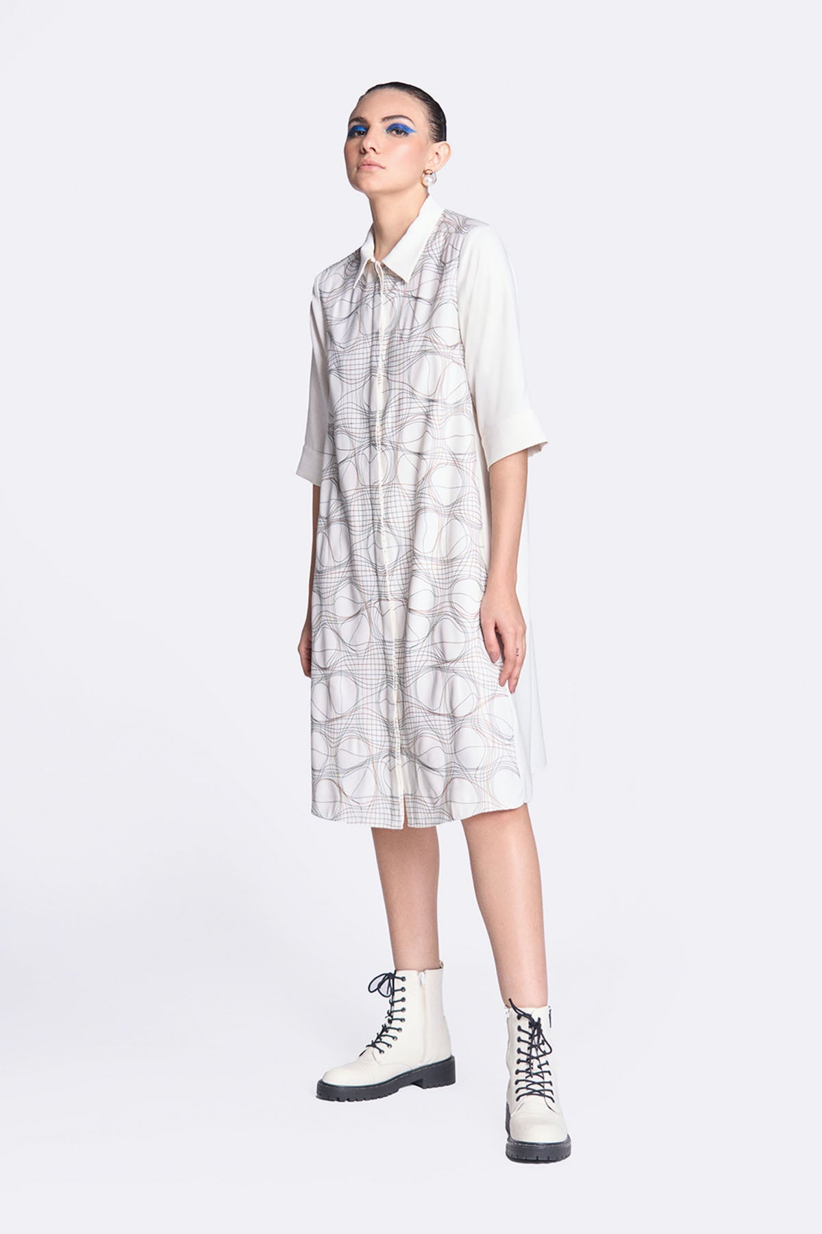 Distorted Checks Front Open Flared Dress