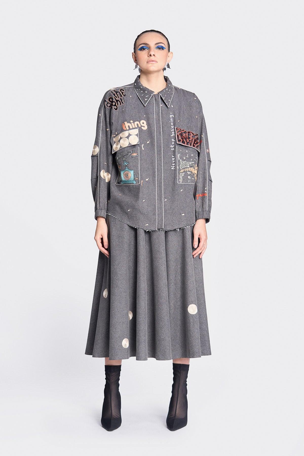 Telephone Circles And Crab Oversized Jacket With Circular Skirt