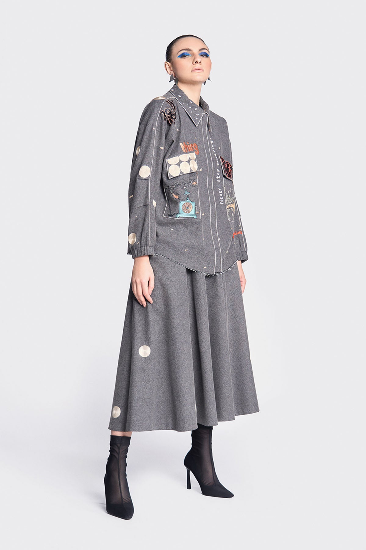 Telephone Circles And Crab Oversized Jacket With Circular Skirt