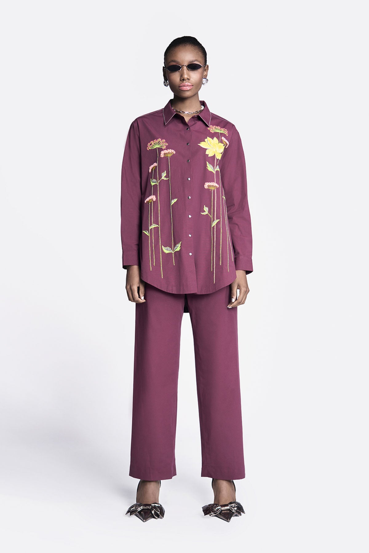 Colourful Lotus Baggy Shirt With Straight Pants