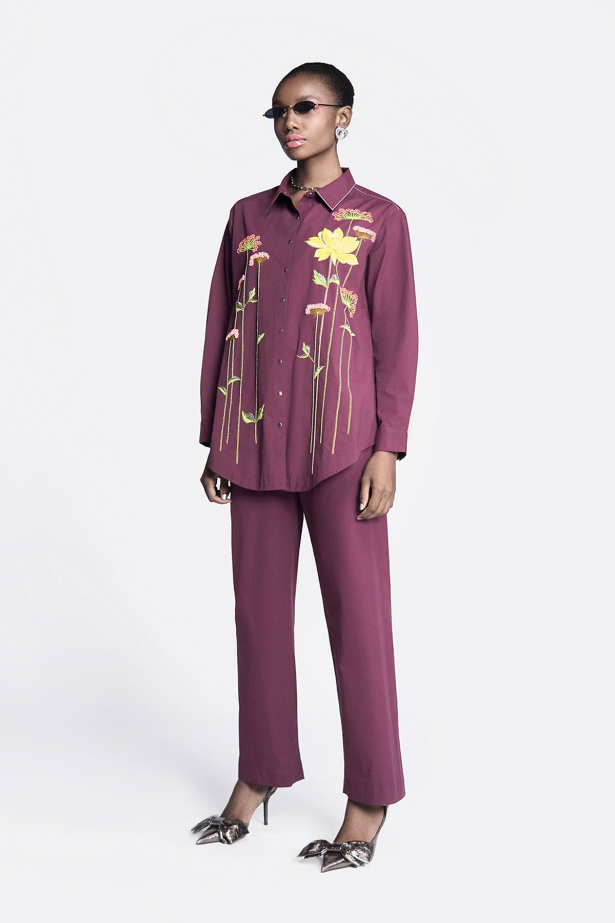 Colourful Lotus Baggy Shirt With Straight Pants