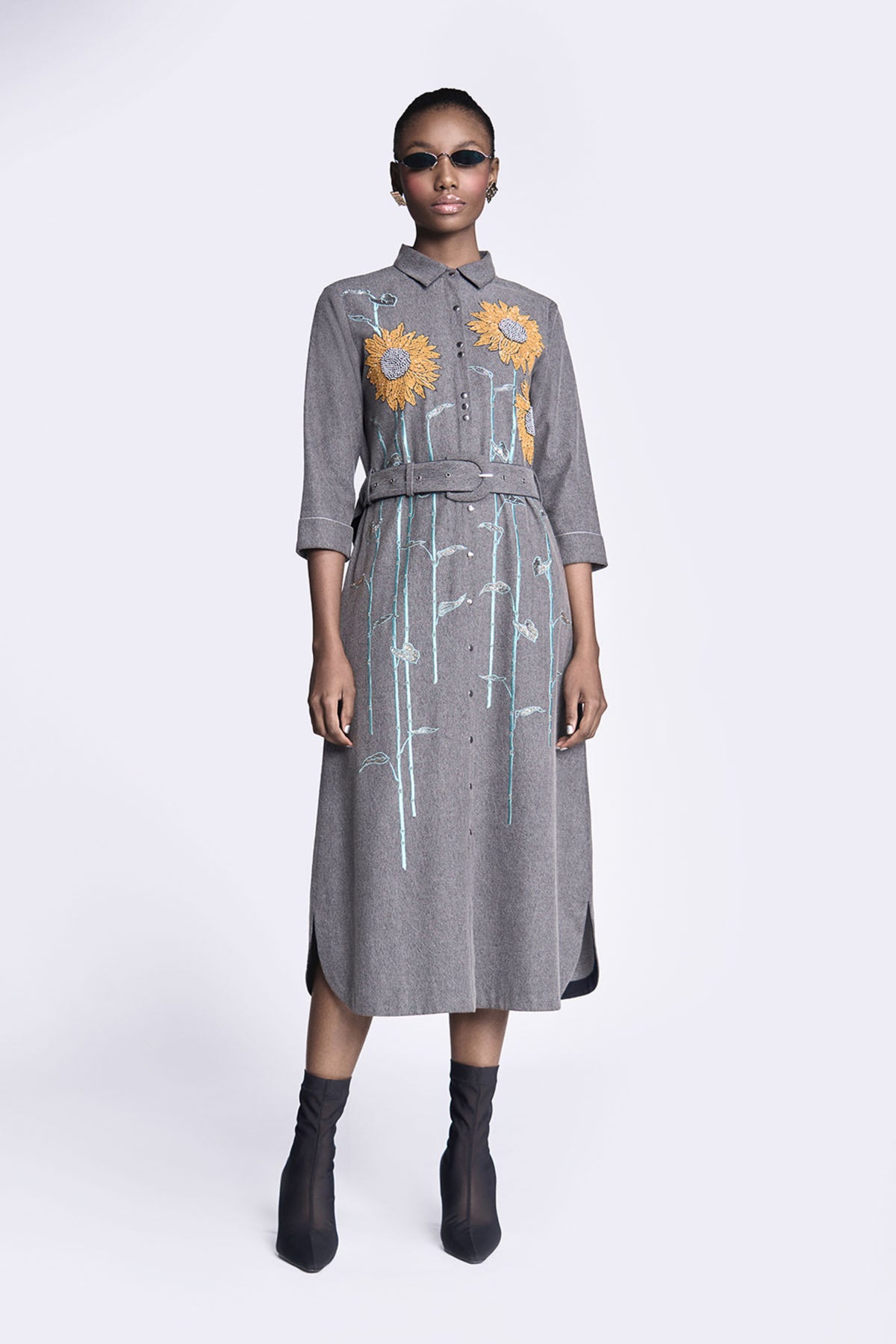 Sunflower Long Shirt Dress With Belt