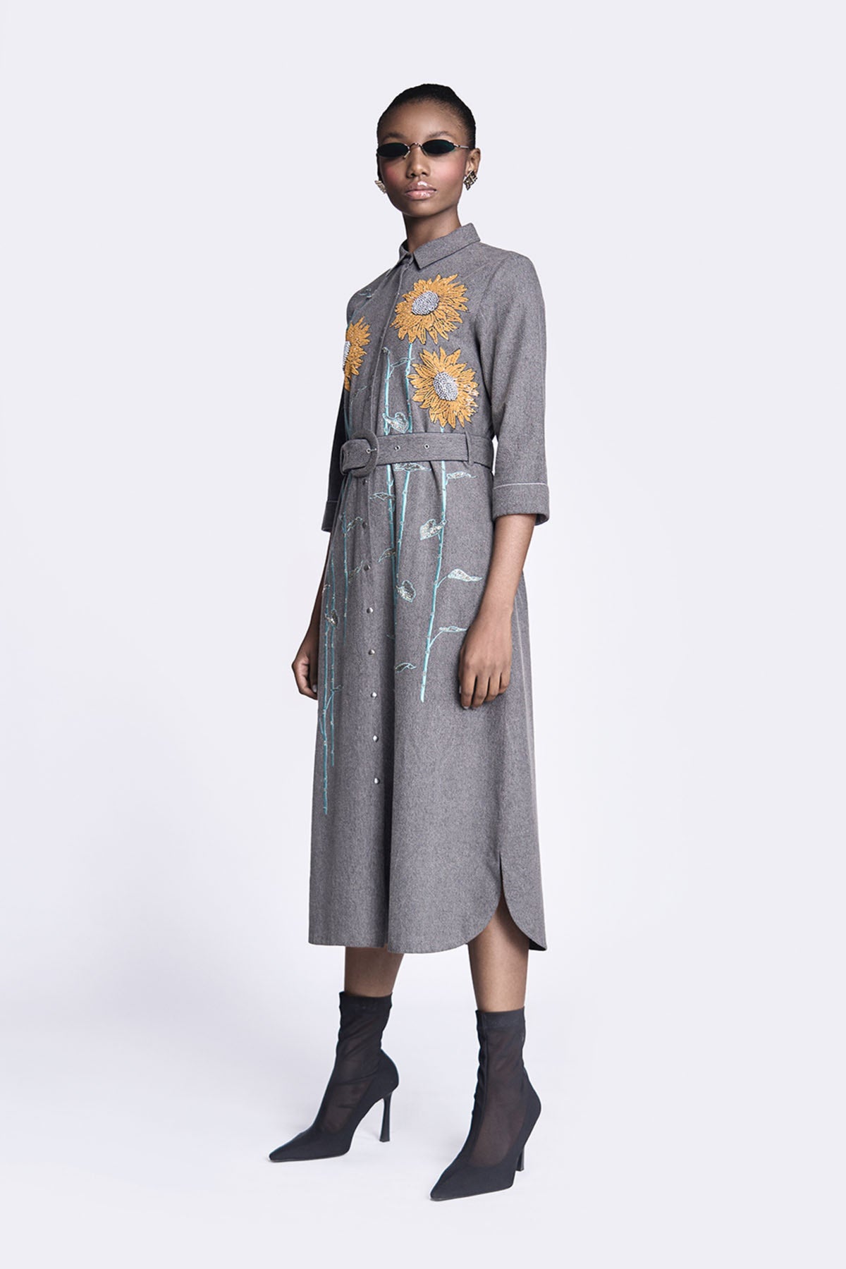 Sunflower Long Shirt Dress With Belt