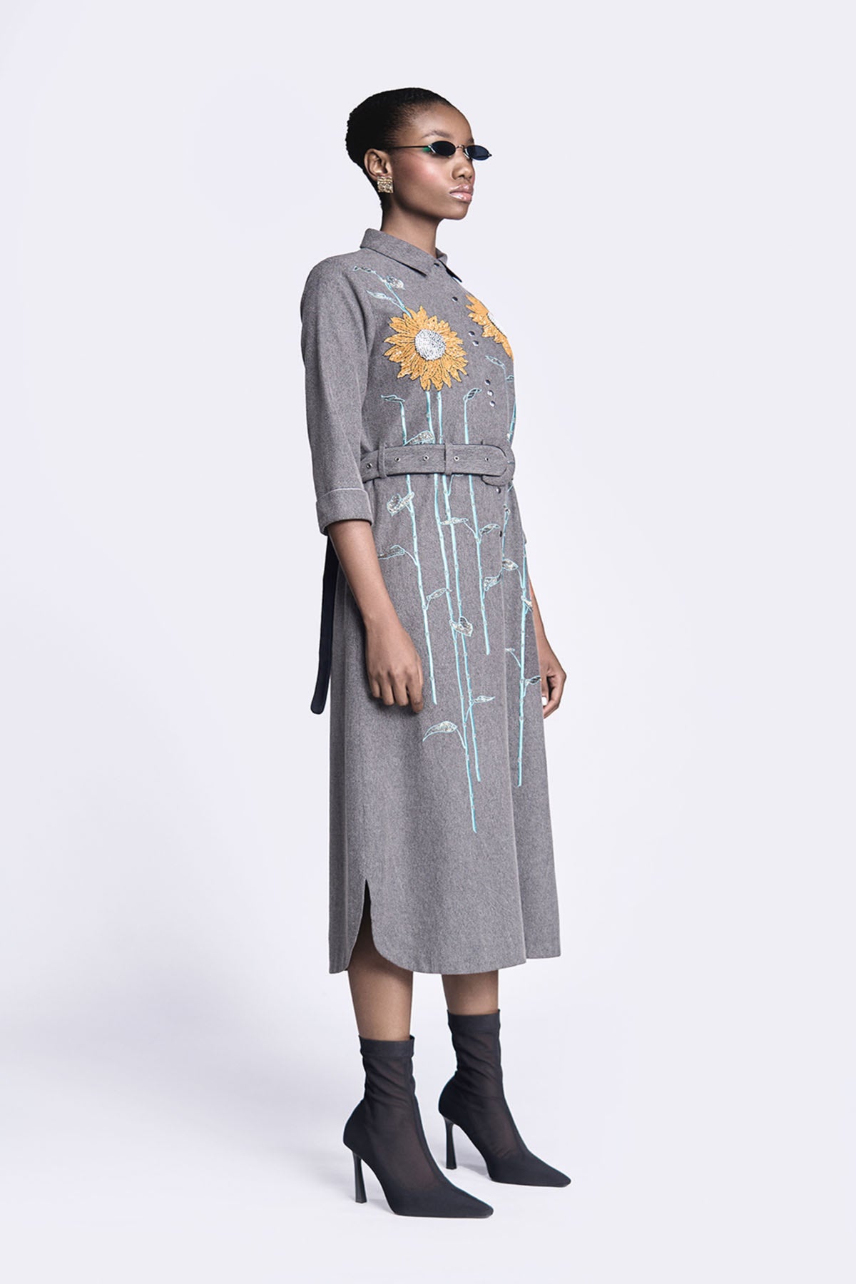 Sunflower Long Shirt Dress With Belt