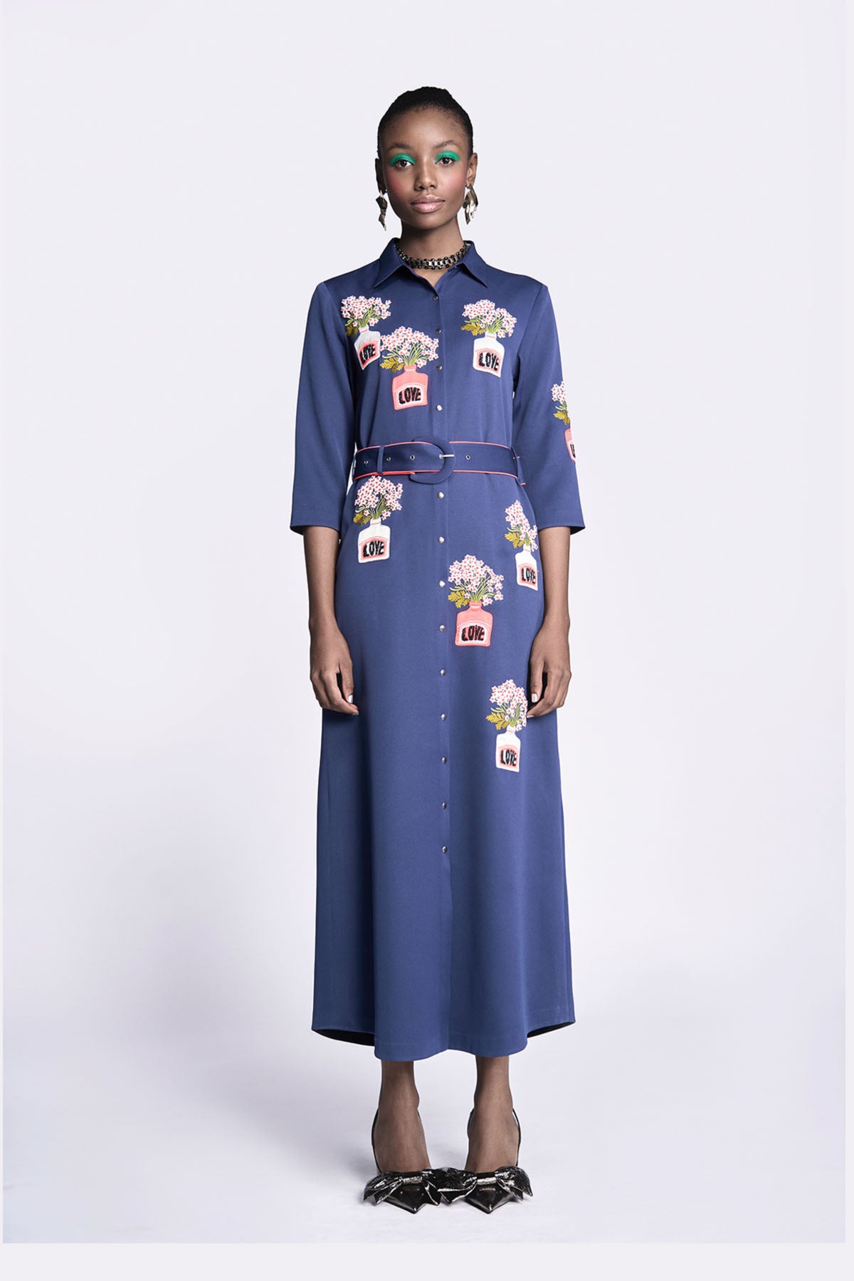 Inkpot Long Shirt Dress With Belt