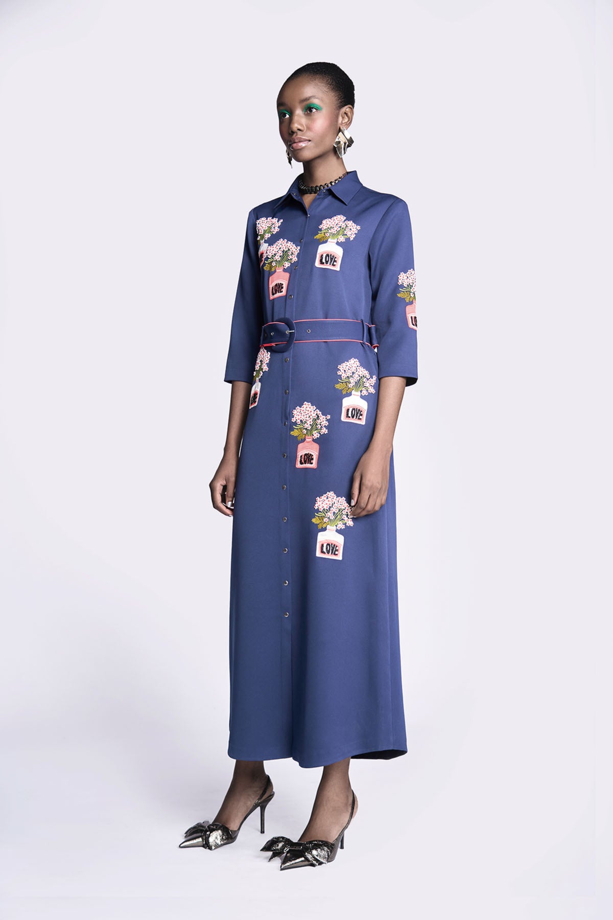 Inkpot Long Shirt Dress With Belt