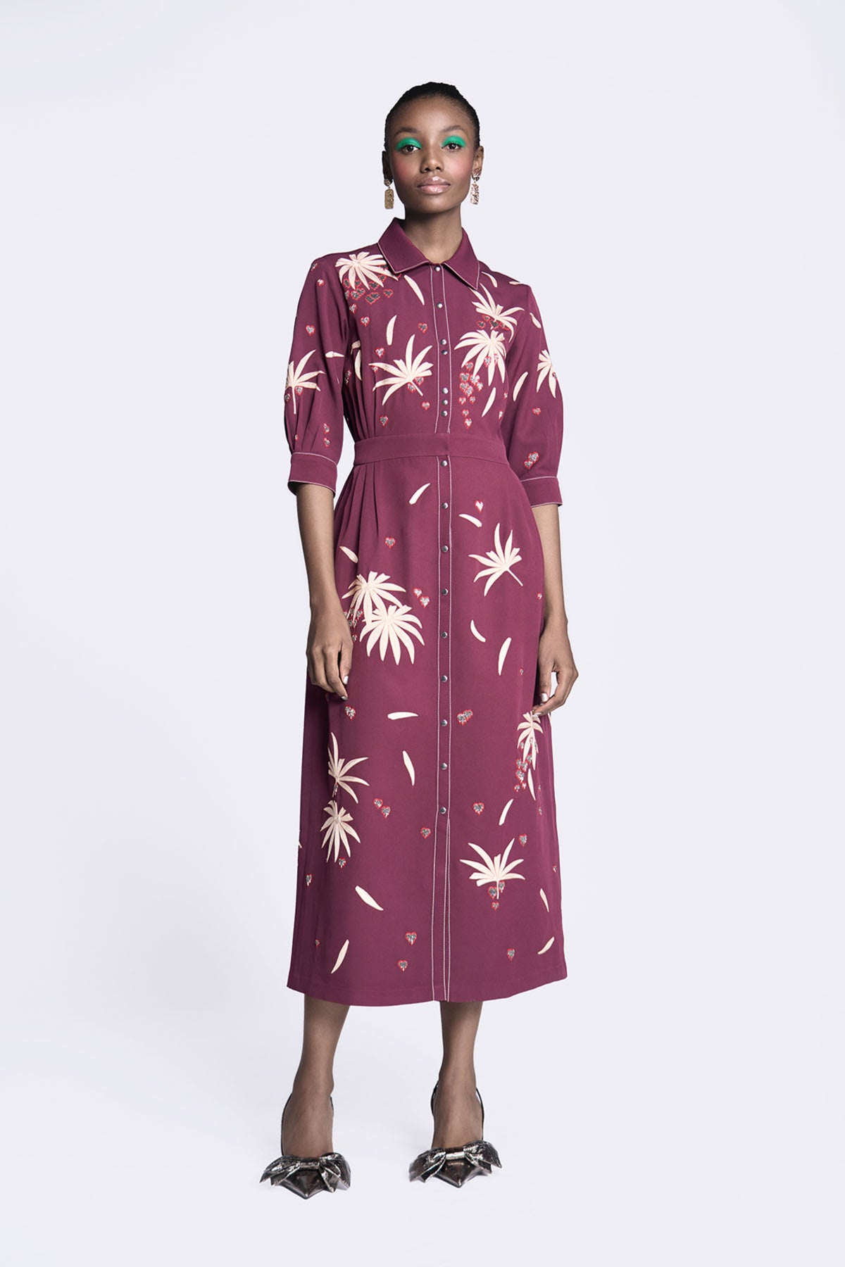 Fruit And Leaf Side Pleated Long Dress