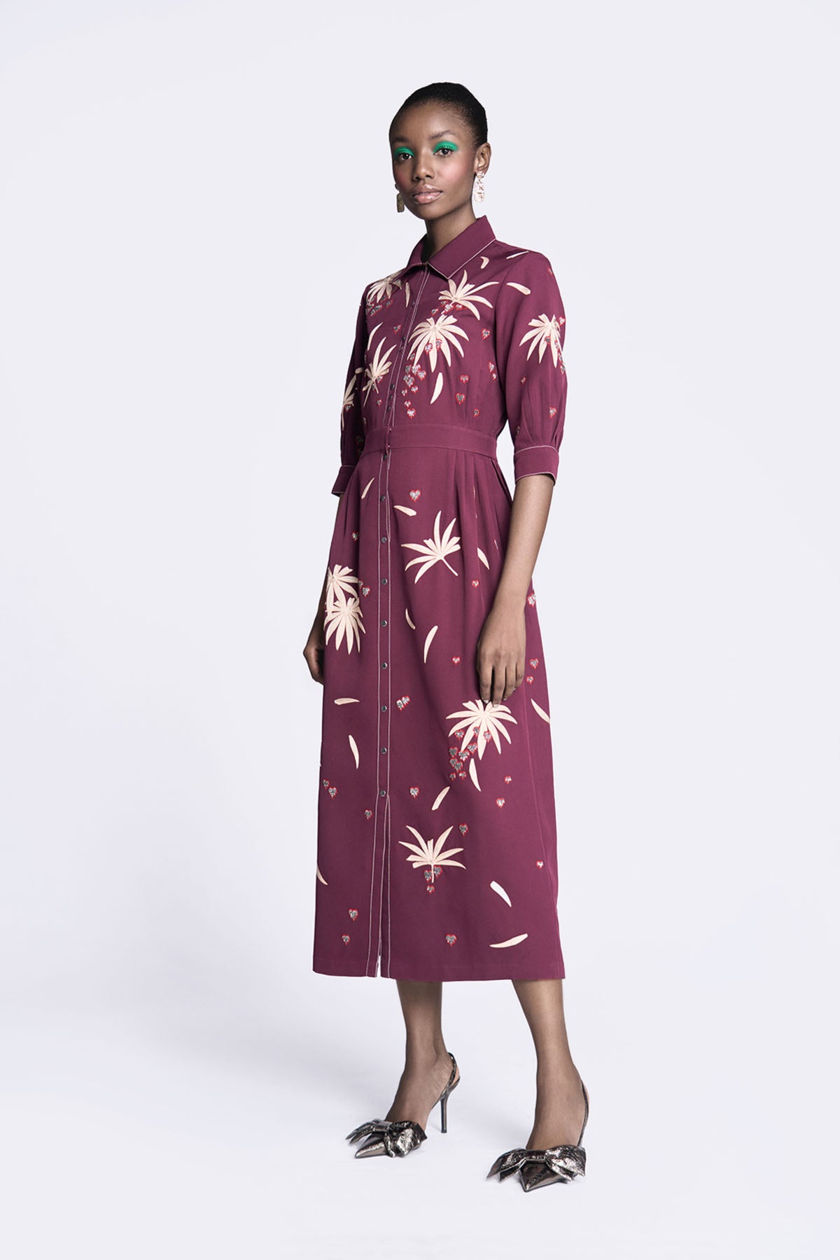 Fruit And Leaf Side Pleated Long Dress