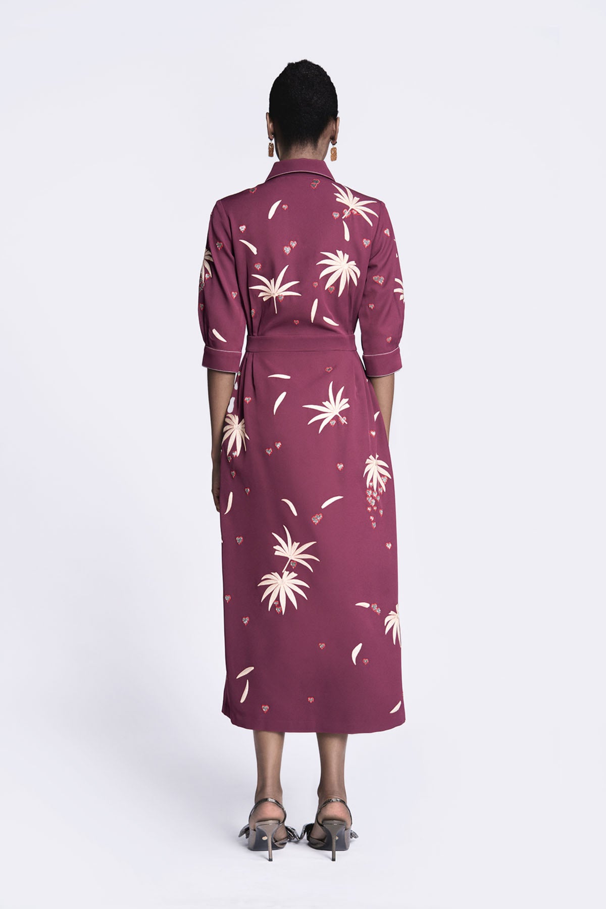 Fruit And Leaf Side Pleated Long Dress