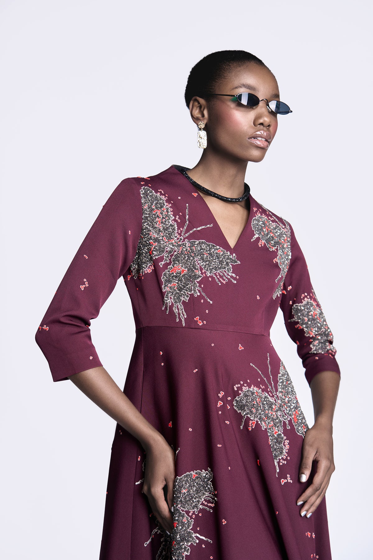 Butterfly Splashes Circular Midi Dress