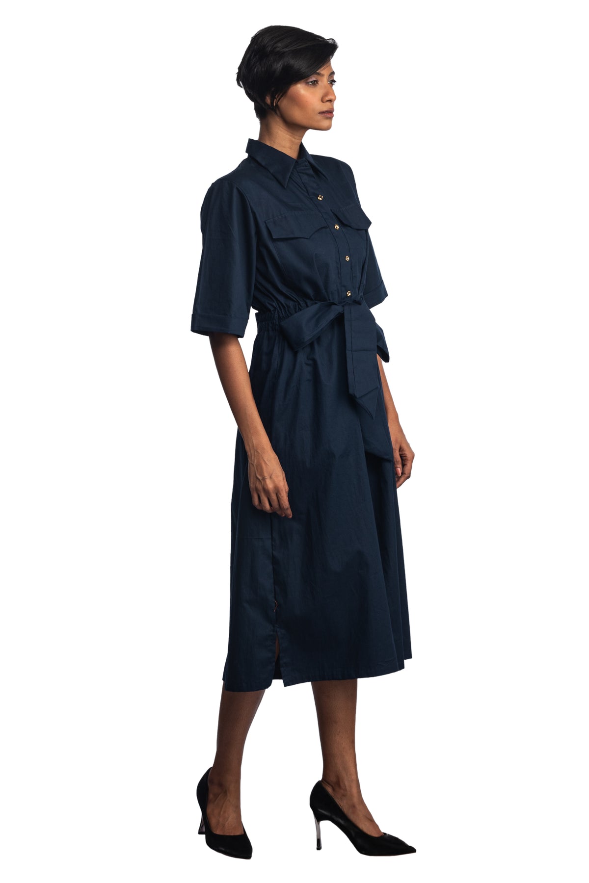 Navy blue equatorial tie jumpsuit