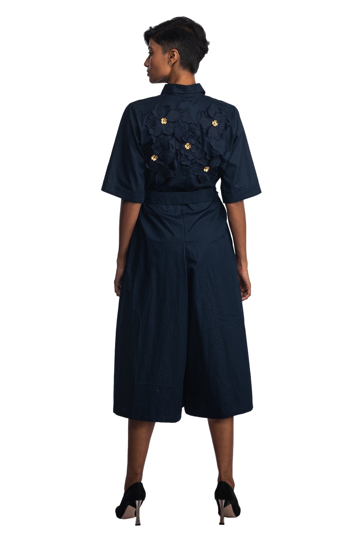 Navy blue equatorial tie jumpsuit