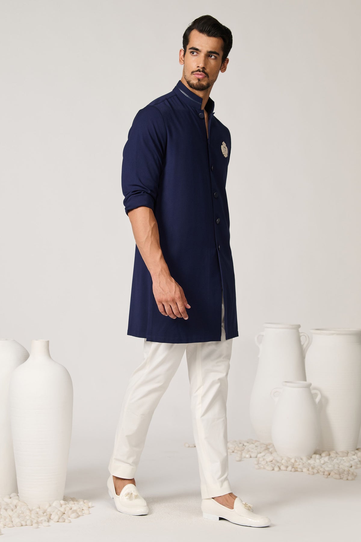 Navy Crested Shirt Kurta