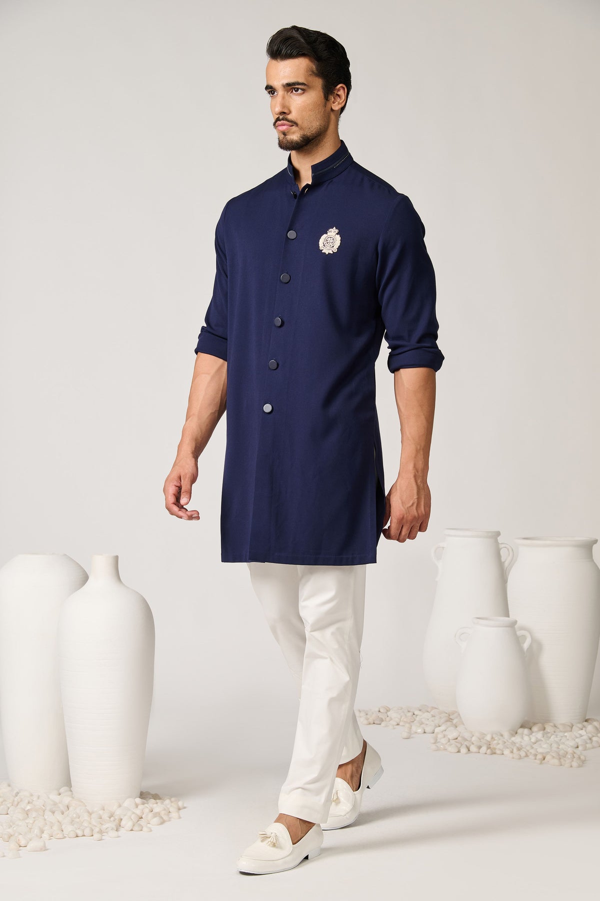 Navy Crested Shirt Kurta