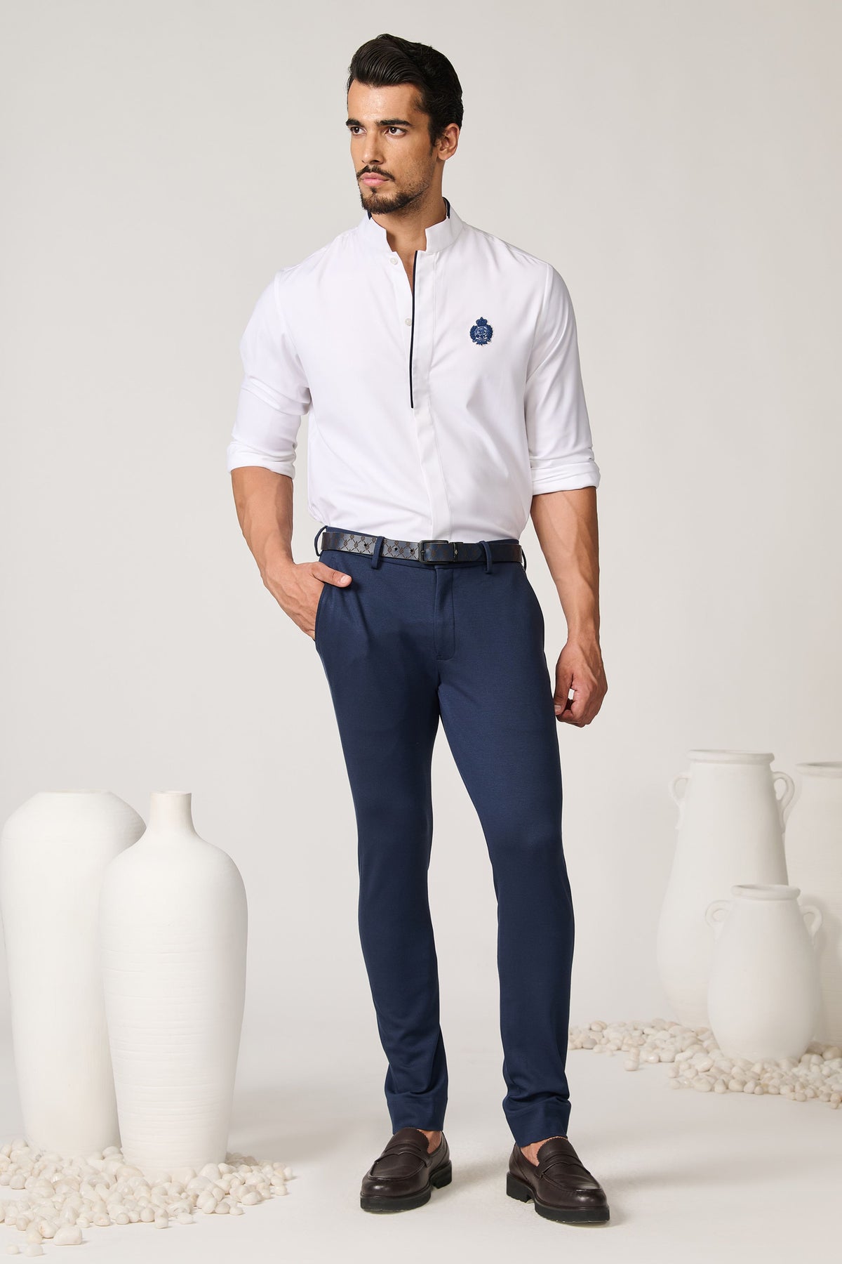 Navy Straight Fit Trousers