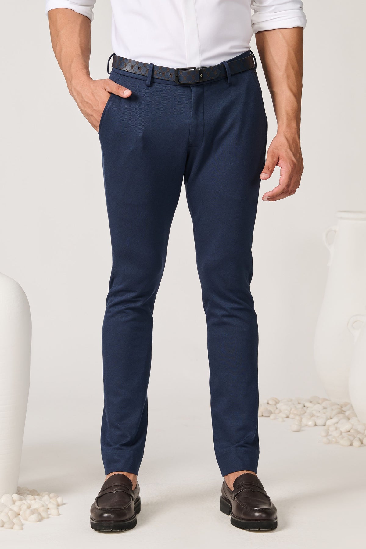 Navy Straight Fit Trousers